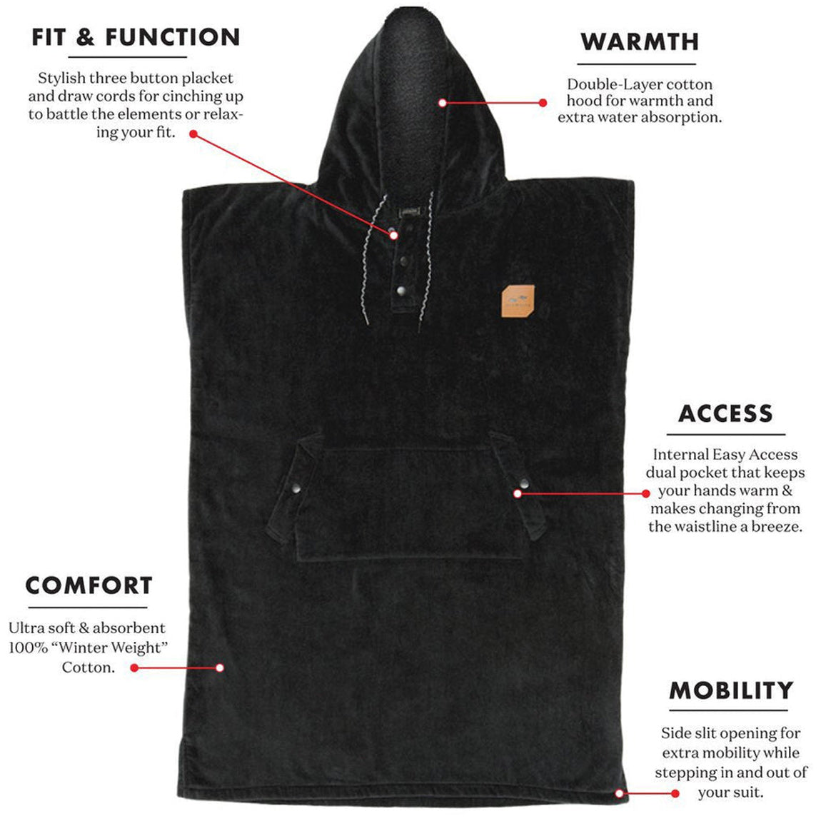 SLOWTIDE DIGS PONCHO - BLACK - Bing Surfboards
