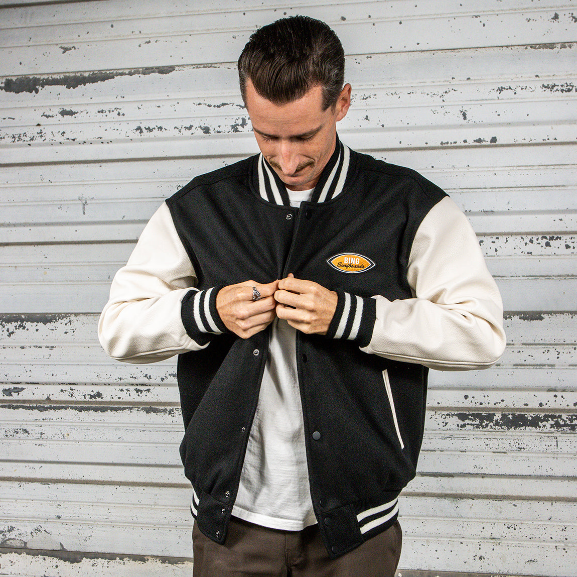 BING 1965 LETTERMAN JACKET - BLACK/WHITE - Bing Surfboards
