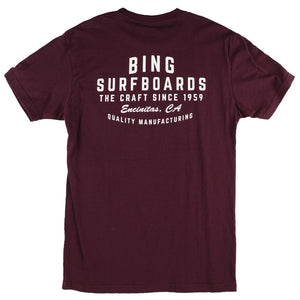 Quality Manufacturing Premium S/S T-Shirt- Maroon - Bing Surfboards